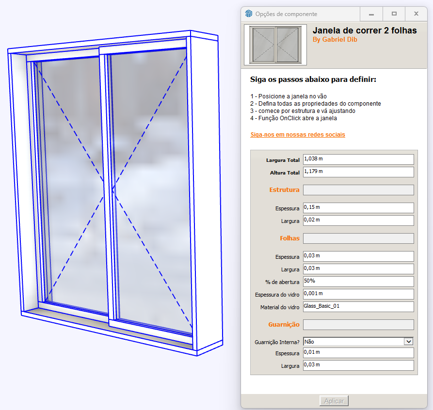 Janela de correr com 2 folhas