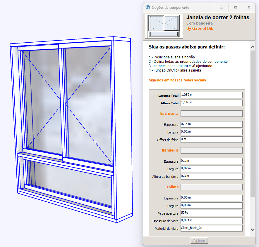 Janela de correr com 2 folhas - bandeira inferior fixa